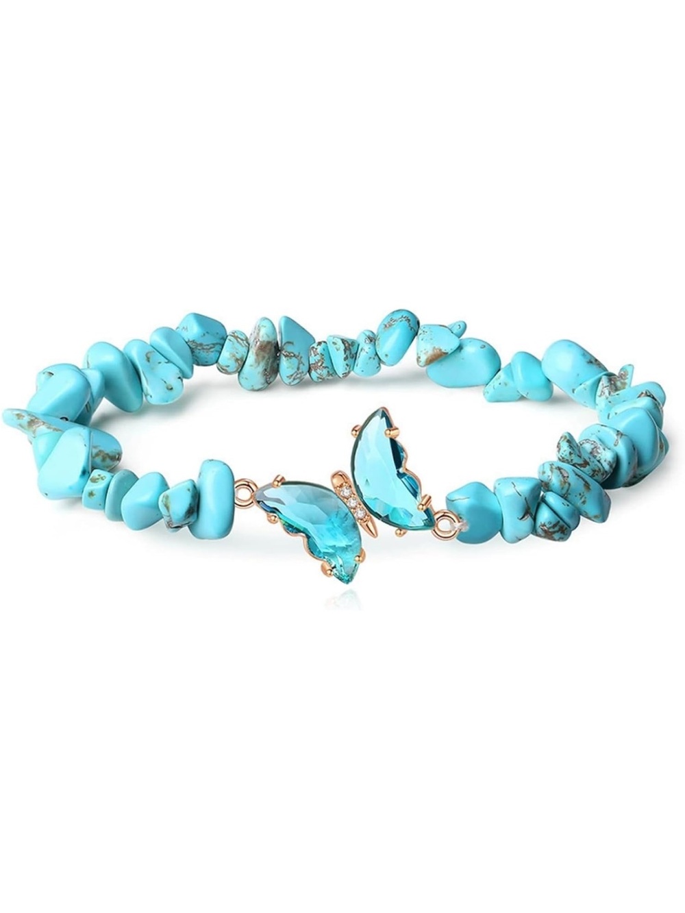 Anthropologie Turquoise Chip Bracelet with Blue Crystal Butterfly Accent